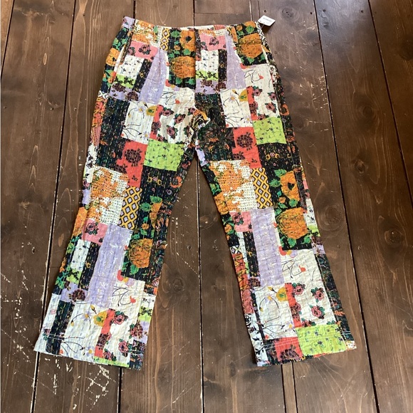NWT Free People Roads Merge Straight Leg Patchwork Pants size 12 RARE - Picture 3 of 12